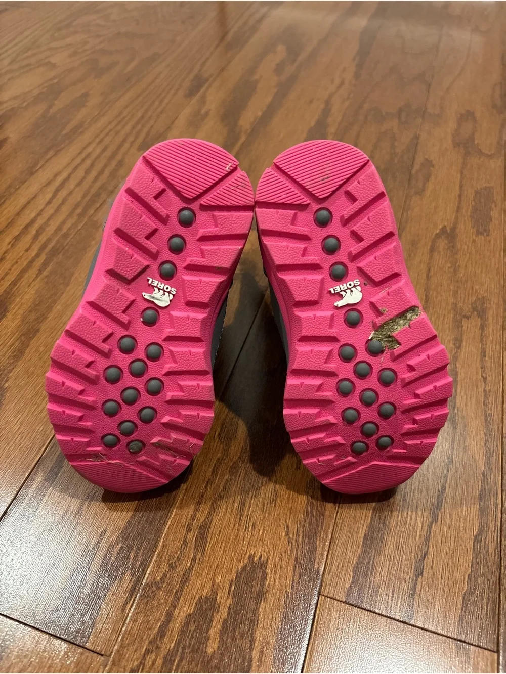 Sorel Kids Gray Boots with Bright Pink Trim and Faux-Fur Cuff